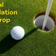 Golf ball on green next to cup